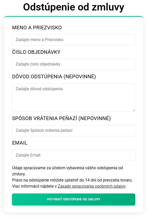 Formulár odstúpenia od zmluvy